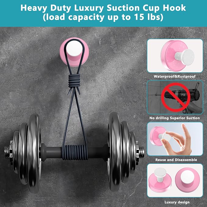 Suction Cup Hooks for Shower, Removable No Drill Towel Hooks, Upgraded 15 lbs - Image 3