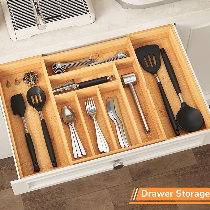 BAMEOS 3" Deepth Expandable Drawer Organizer, Deep Flatware Organizer, - Image 4