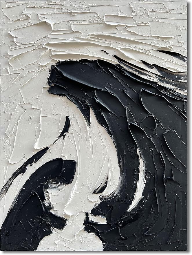 NANKAI 40x28 inch Minimalist Black and White Abstract Painting 100% by NANKAIOilPaintingArt
