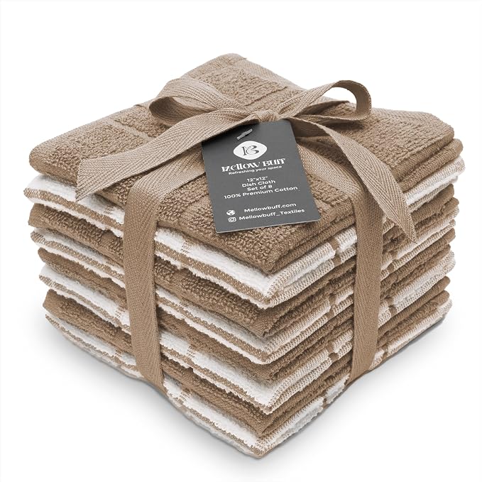 100% Cotton Terry Dish Cloth & Dish Towel, 6 Pack, Super Soft and Absorbent by Ecotribe