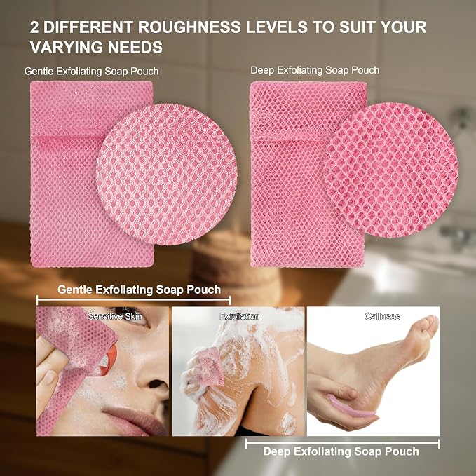 2 Pack Soap Bag Different Roughness Deep and Gentle, Bar Soap Pouch Saver Pocket - Image 3