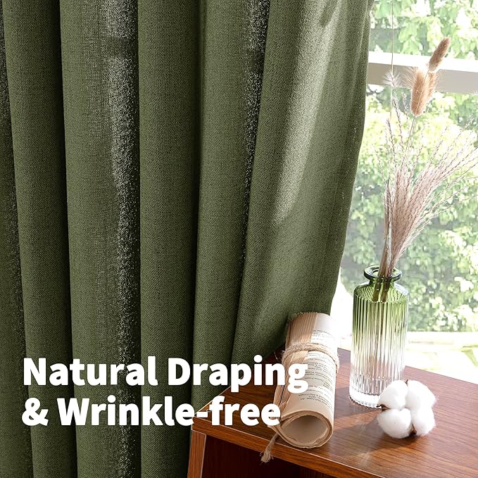 YoungsTex Olive Green Linen Curtains 63 Inch Length - Image 5
