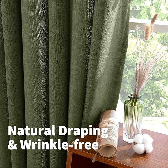 YoungsTex Olive Green Linen Curtains 48 Inch Length - Image 5