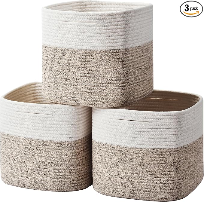 3 Pack Storage Cubes 11 Inch Cotton Rope Woven Baskets by Gocjuaza