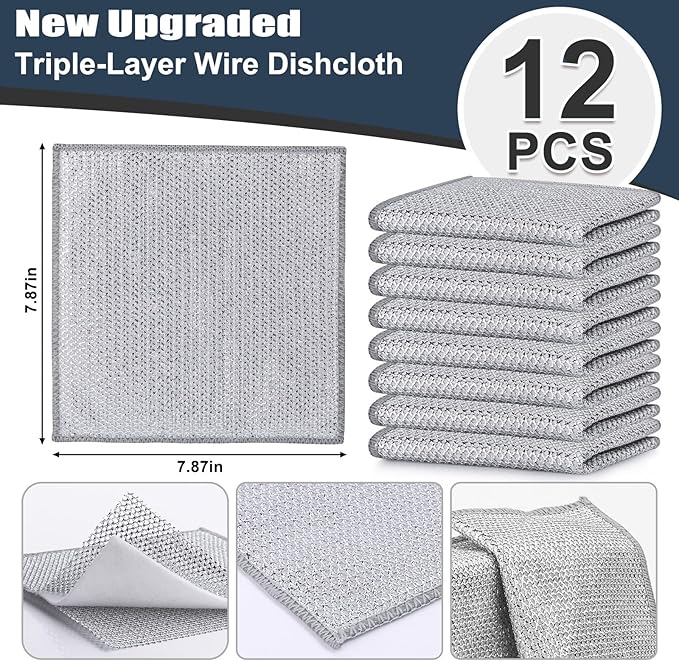 Navona 12 Pcs New Upgrade Steel Wire Dishcloth, Triple-Layer Steel Wire - Image 2