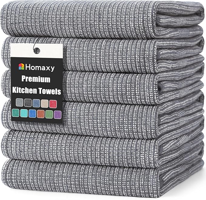 Homaxy Premium Kitchen Towels, Large Cotton Kitchen Hand Towels, Flat and Terry by Homaxy