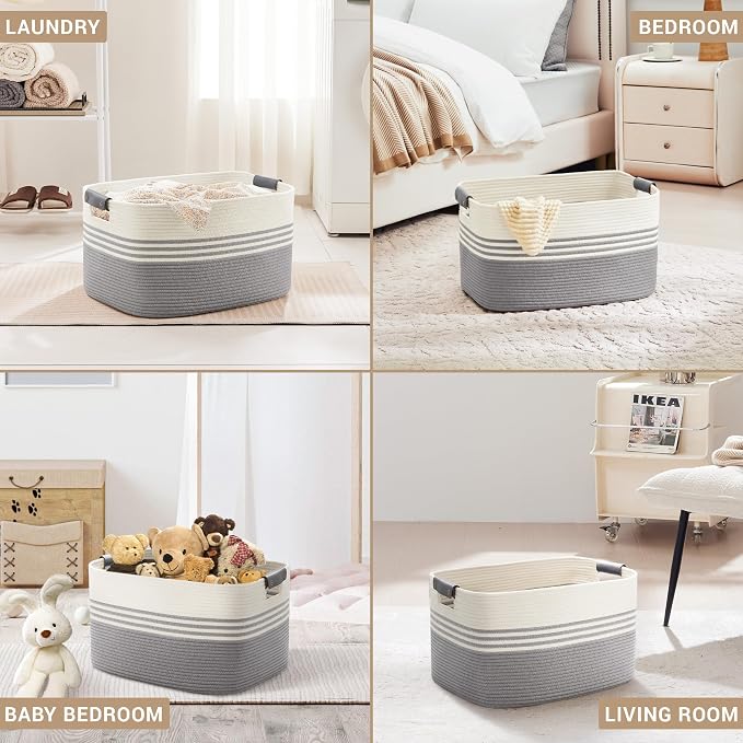 60L Large Laundry Basket with Leather Handles - Image 4