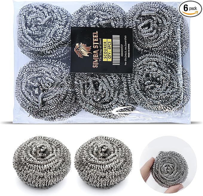 6 Pcs Simba Stainless Steel Wool Scrubber Pads by Unknown