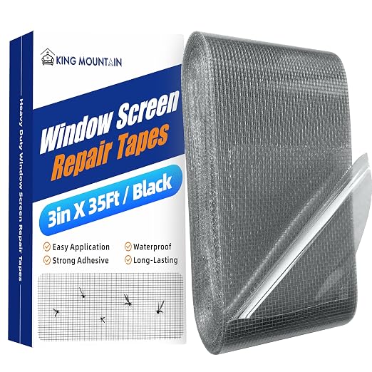 KING MOUNTAIN Black Window Screen Repair Tape, 3inX35FT Heavy Duty Screen by ForABetterHomeLife