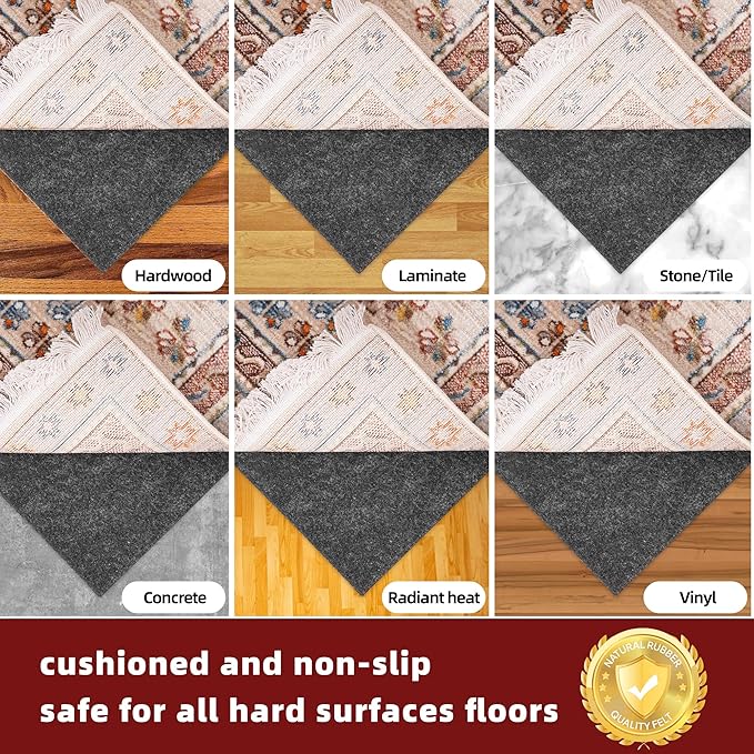 BAGAIL Felt and Natural Rubber Backing Rug Pads 1/4” Thick, 2 x 10 Ft Non Slip - Image 6