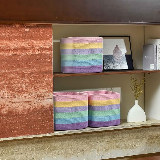 3 Pack Storage Cubes 11 Inch Cotton Rope Woven Baskets - Image 8