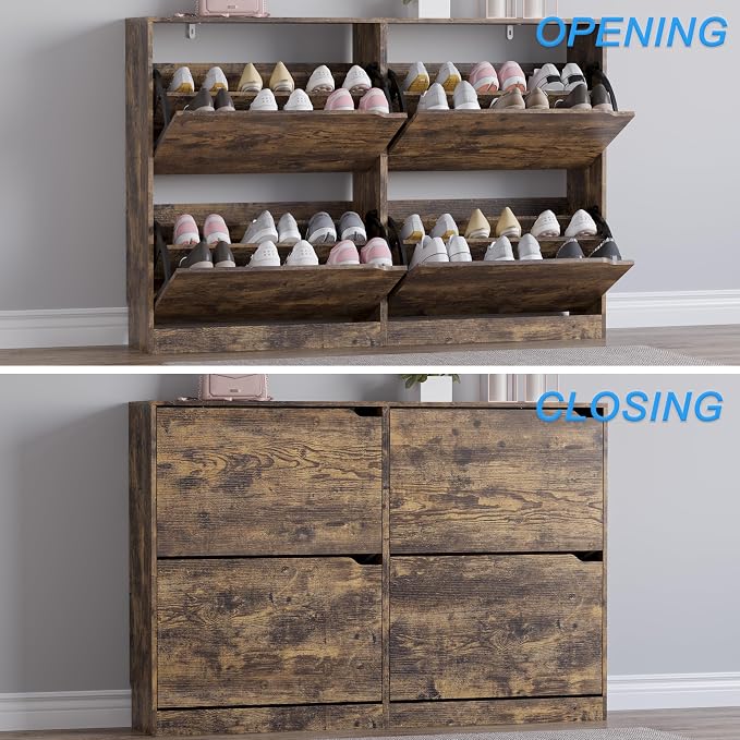 Shoe Cabinet with 4 Flip Drawers, Narrow Hidden Shoe Storage Cabinet, Slim - Image 5