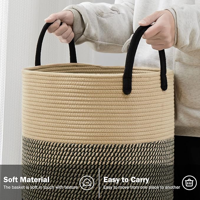 YOUDENOVA Woven Rope Laundry Hamper Basket, 72L Tall Luandry Basket, Baby - Image 3