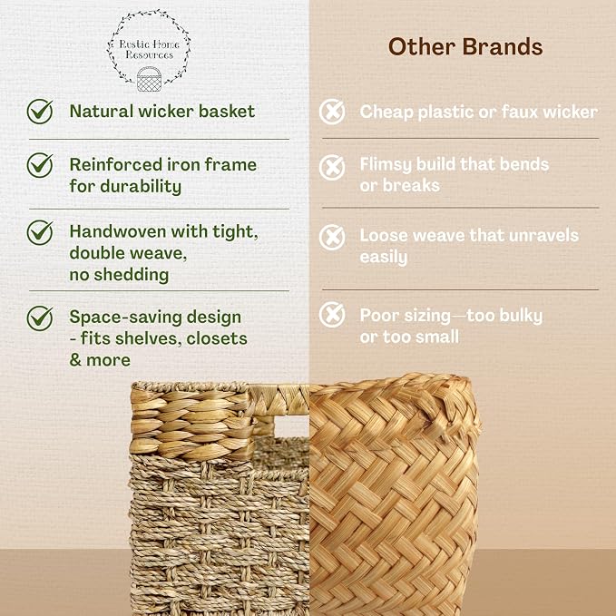 Medium Wicker Basket for Storage, Seagrass and Hyacinth Woven Baskets for Décor - Image 7