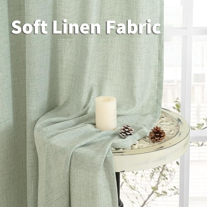 YoungsTex Sage Green Linen Semi Sheer Curtains 40 Inch Length - Image 8