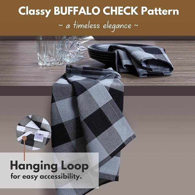 Native Fab 6 Pack Buffalo Check Kitchen Dish Towels, Washable 16"x26" - Image 6