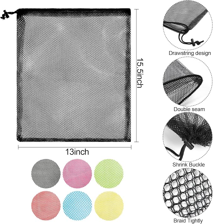 iMucci 12Pcs Mesh Bag 13"X15.5" Drawstring Gym Bag Nylon Mesh Drawstring Bag - Image 3