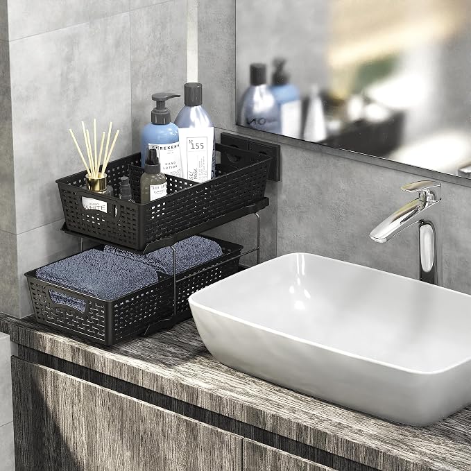 Simple Houseware 2 Tier Bathroom Organizer Tray Pull-Out Sliding - Image 3