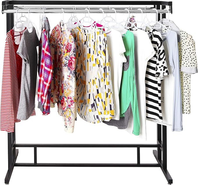 MyGift Black Stainless Steel Freestanding Garment Rack, Heavy Duty Double Rod - Image 2