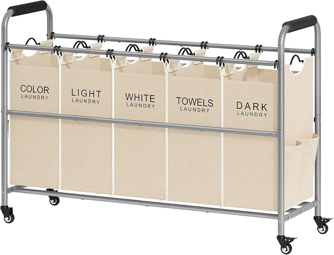 Tajsoon Laundry Sorter 5 Sections, Laundry Hamper by Tajsoon