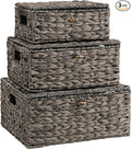 Wicker Storage Baskets with Lids and Handles, Hand Woven Rattan Storage Bins Box by Ollieroo