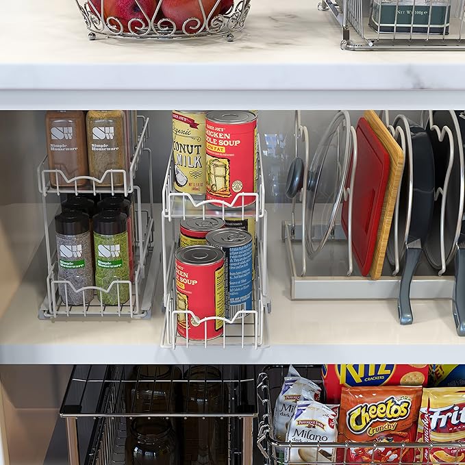 Simple Houseware 2-Tier Spice Rack Slide Out Wire Basket Drawer Organizer - Image 2