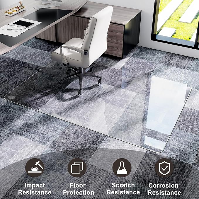 GLSLAND 47"x40" Tempered Glass Chair Mat Heavy-Duty Floor Protector - Image 4