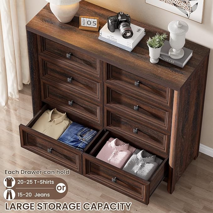 Farmhouse 8 Drawer Dresser for Bedroom, 43.3" Wide Dresser TV Stand, Storage - Image 5