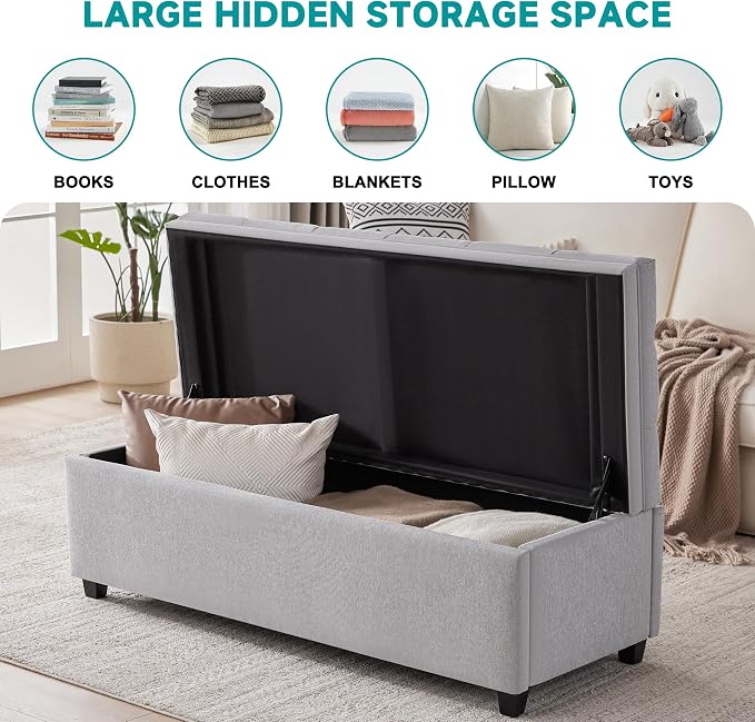 50" Storage Ottoman Bench, Tufted Ottoman - Image 3