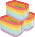 3-Pack Rainbow Storage Baskets 14.5X9.5X9.3“ – Woven Toy Organizer Bins by XUANGUO