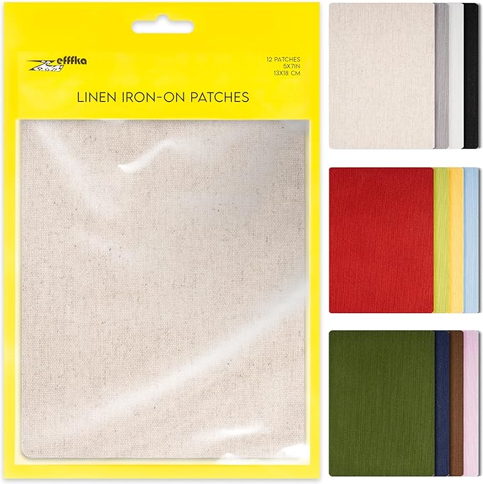 ZEFFFKA 12-Pack Linen Iron-on Patches Fabric Repair Kit by ZEFFFKA