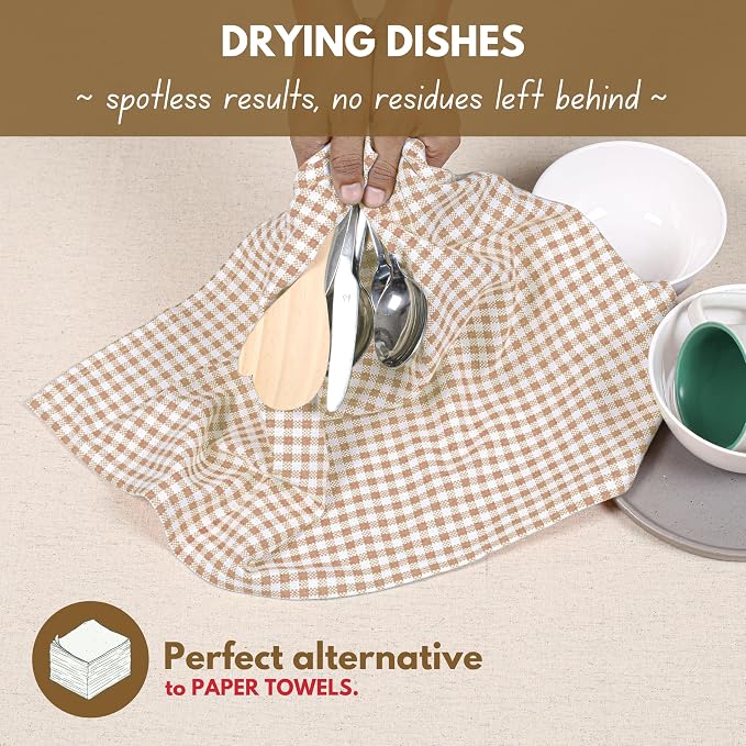 Native Fab Gingham Check Kitchen Dish Towels 16"x26" Set of 12-100% Cotton Mini - Image 6