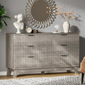 Fluted Dresser with 6 Drawers, Wooden Dresser TV Stand, Wood Closet Clothes by Xixini