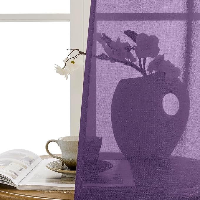 Tollpiz Sheer Door Curtains Closet Linen Textured Curtain Sheers Doorway Light - Image 9