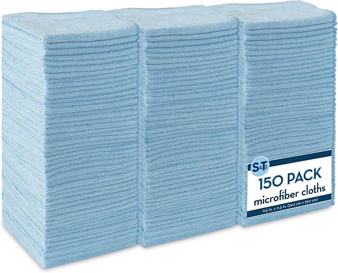 S&T INC. 150 Pack Microfiber Cleaning Cloth, Bulk Towels by STINC