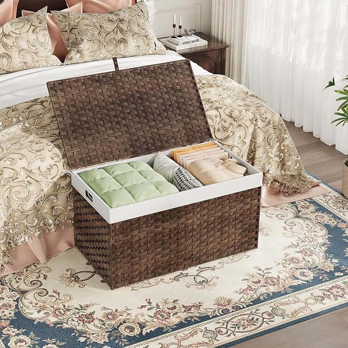 HOOBRO Storage Basket with Lid, 42.3 Gallon Wicker Basket, Handwoven Blanket - Image 5