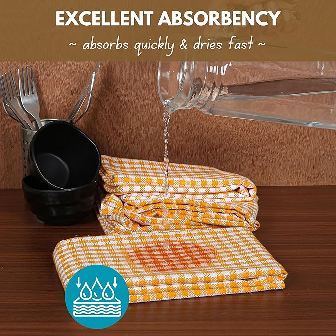 Native Fab 12 Pack Mini Check Yellow Kitchen Towels 16"x26" - Image 5