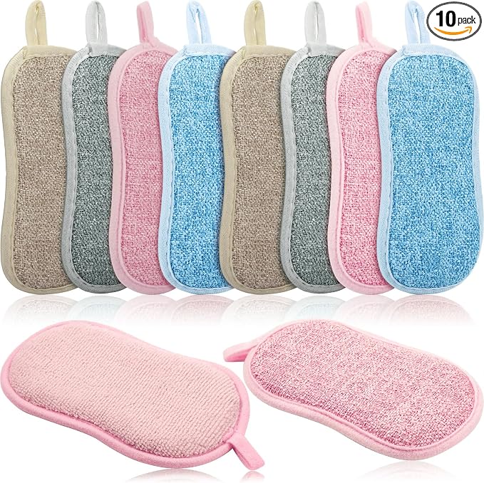 Boao 10 Pieces Multipurpose Kitchen Scrub Sponges, Non-Scratch Microfiber Scrub by Boao