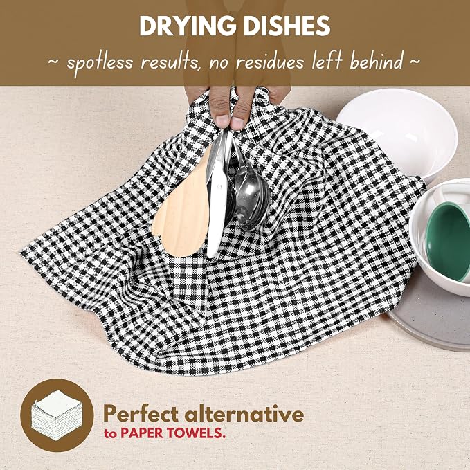 Native Fab Black Gingham Dish Towels 16"x26" Set of 12 - Image 5
