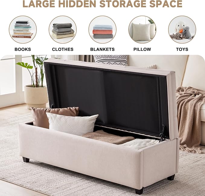 50" Storage Ottoman Bench, Tufted Ottoman - Image 3