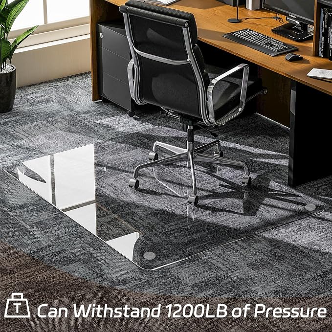 GLSLAND 46"x46" Tempered Glass Chair Mat Square Heavy-Duty Floor Protector - Image 5
