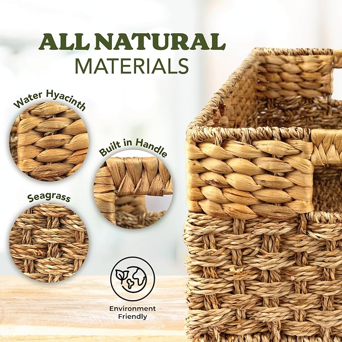 Seagrass and Hyacinth Nesting Wicker Basket, 4 pack, Natural Woven Storage - Image 7