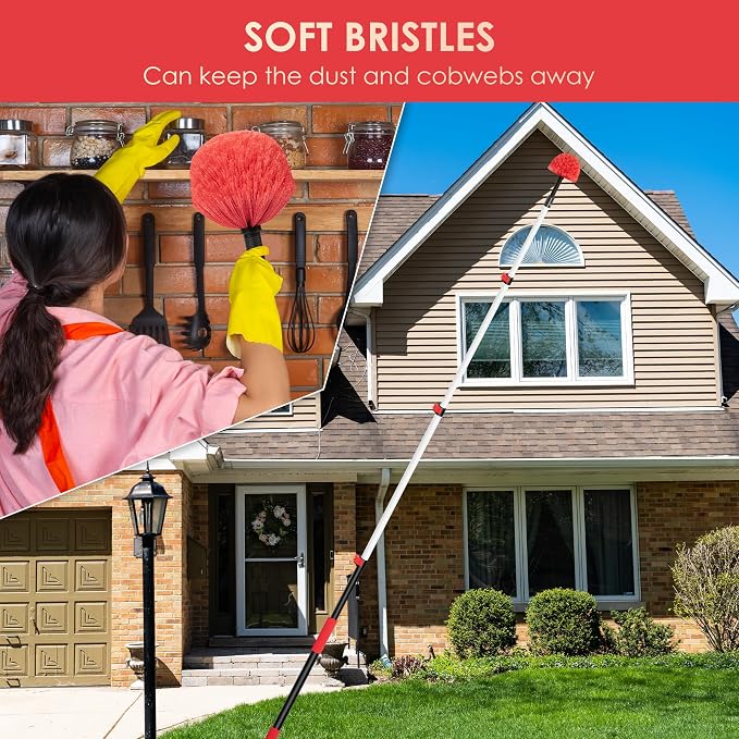 5-12 FT Cobweb Duster with Extension Pole, 20 FT High Reach Spider Web Brush - Image 4