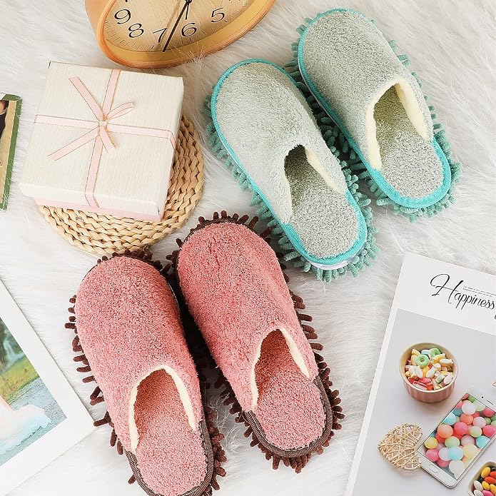 Jecery 2 Pair Microfiber Slippers Floor Cleaning Chenille Mop Slippers Base - Image 4