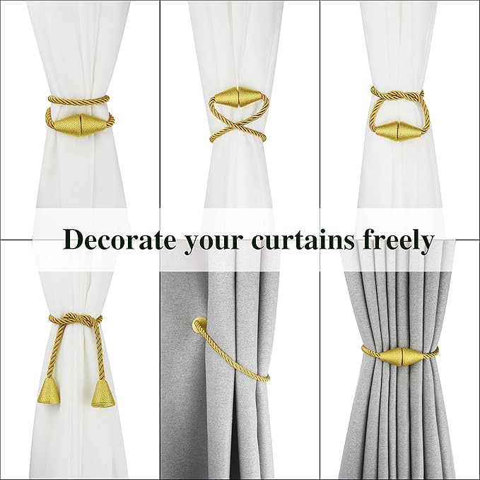 4 Pack Magnetic Curtain Tiebacks Rope Modern Handmade Curtain Tie Backs - Image 5