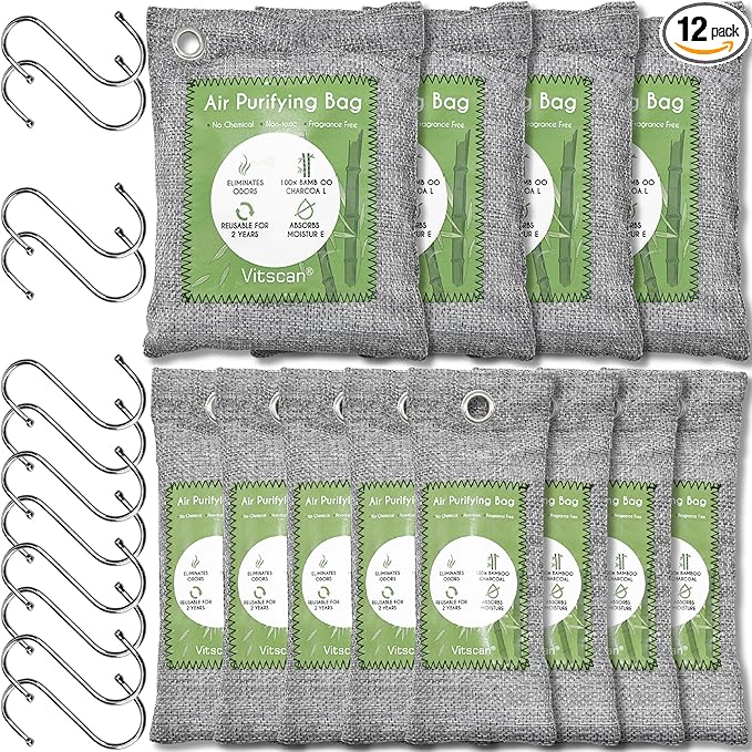 12 Pack Bamboo Charcoal Air Purifying Bag, Activated Charcoal Bags Odor Absorber by VITSCAN