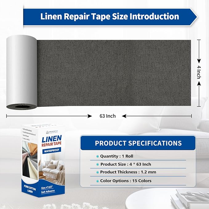KING MOUNTAIN Linen Repair Patches, Self-Adhesive Fabric Patches, 4 X 63 inch - Image 4