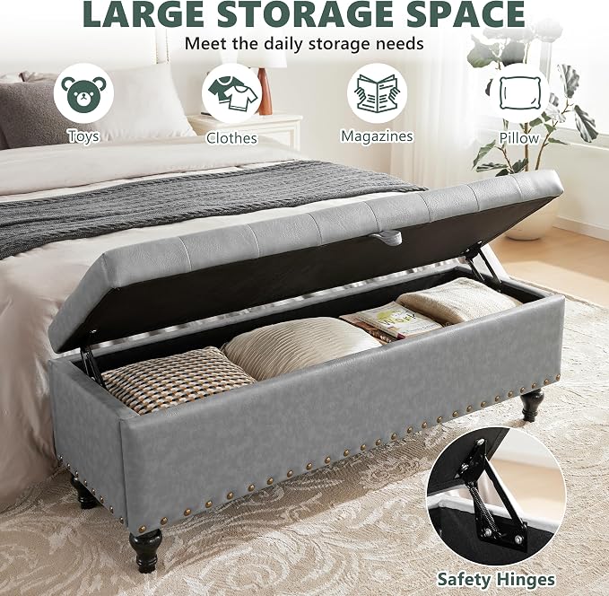 50" Storage Ottoman Bench, Tufted Ottoman - Image 3