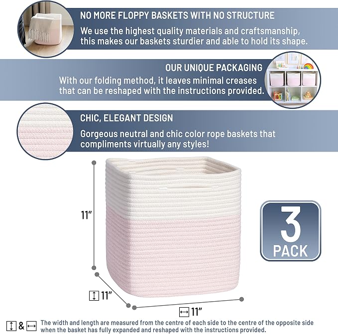 NaturalCozy Storage Cubes 11 Inch Cotton Rope Woven Baskets - Image 2