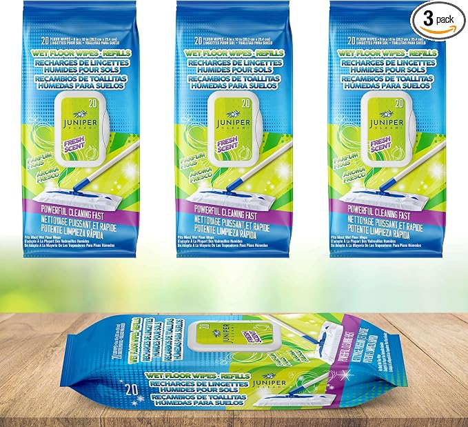 Wet Floor Wipes, Fresh Scent & Plant-Based Textured Cloth Trap Absorb Dirt by JuniperCLEAN